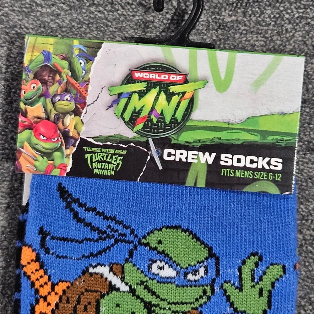 TMNT Mutant Mayhem Leonardo‎ Crew Socks Mens Size 6-12 Blue Striped Odd Sox NEW